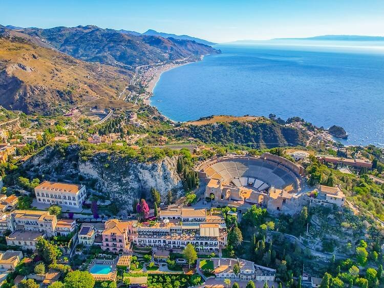 Italian coastline with sea views and a historic hillside town